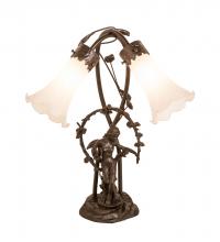 Meyda Blue 109504 - 17" High White Tiffany Pond Lily 2 Light Trellis Girl Accent Lamp