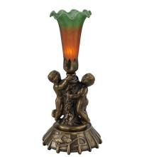 Meyda Blue 11428 - 12" High Amber/Green Tiffany Pond Lily Twin Cherub Mini Lamp