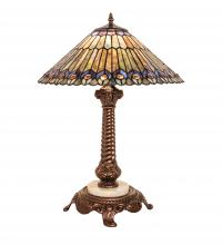  251928 - 23" High Tiffany Jeweled Peacock Table Lamp