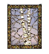  66636 - 28"W X 36"H Birch Tree in Winter Right Stained Glass Window