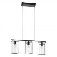  205297A - Loncino - 3 LT Island Pendant with a Structured Black finish and and Clear Cylinder Glass