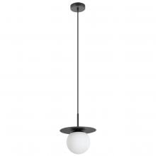  205632A - 1 Lt Mini Pendant With Structured Black Finish and White Glass Shade 1-60W E26 Bulb