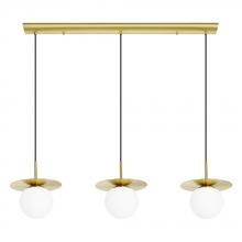  39953A - Arenales - 3 LT Linear Pendant With a Brushed Brass Finish and White Opal Glass Shades