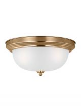  77065EN3-848 - Geary traditional indoor dimmable LED 3-light ceiling flush mount in satin brass with a satin etched