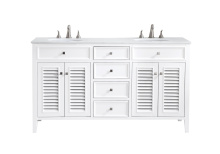 Elegant VF-1042-VW - 60 inch Double Bathroom vanity in White with ivory white engineered marble