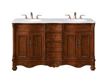Elegant VF-1048-VW - 60 inch Double Bathroom vanity in Teak with ivory white engineered marble