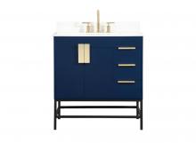 Elegant VF48832MBL-BS - 32 inch Single bathroom vanity in blue with backsplash
