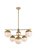  LD6144BR - Eclipse 6 Lights Brass Pendant With Frosted White Glass