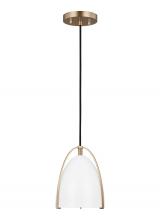  6151801EN3-848 - Norman modern 1-light LED indoor dimmable mini ceiling hanging single pendant light in satin brass g
