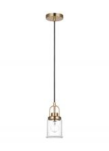  6544701-848 - Anders industrial 1-light indoor dimmable mini pendant in satin brass gold finish with clear glass s