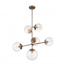  60/7125 - Sky - 6 Light Pendant with Clear Glass - Burnished Brass Finish