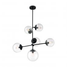  60/7135 - Sky - 6 Light Pendant with Clear Glass - Matte Black Finish